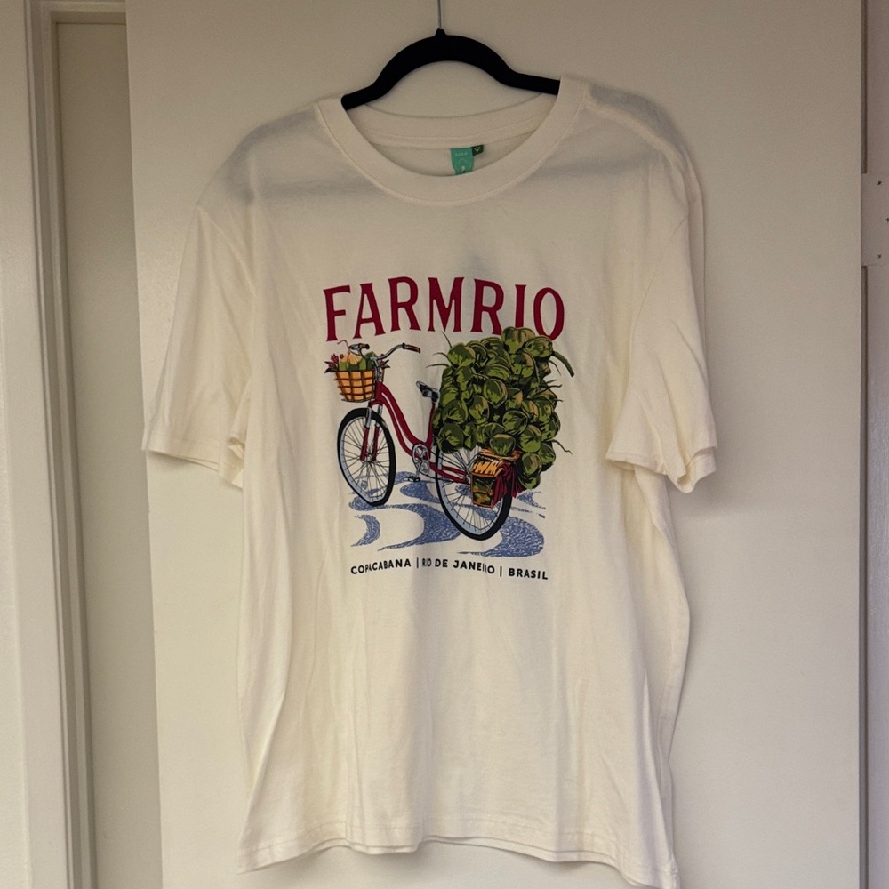 NWT FARM Rio Off White Tee with Bicycle Print